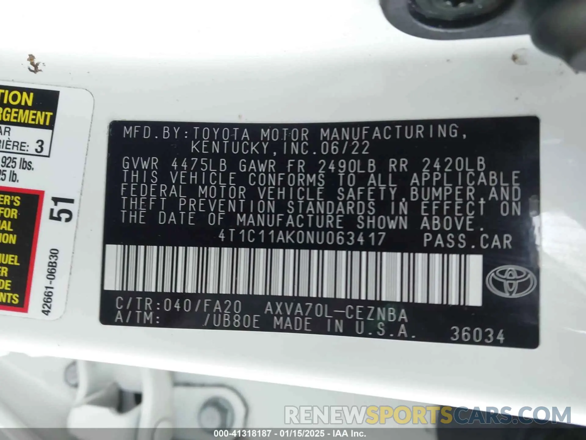 9 fotografías del automóvil dañado 4T1C11AK0NU063417 TOYOTA CAMRY 2022