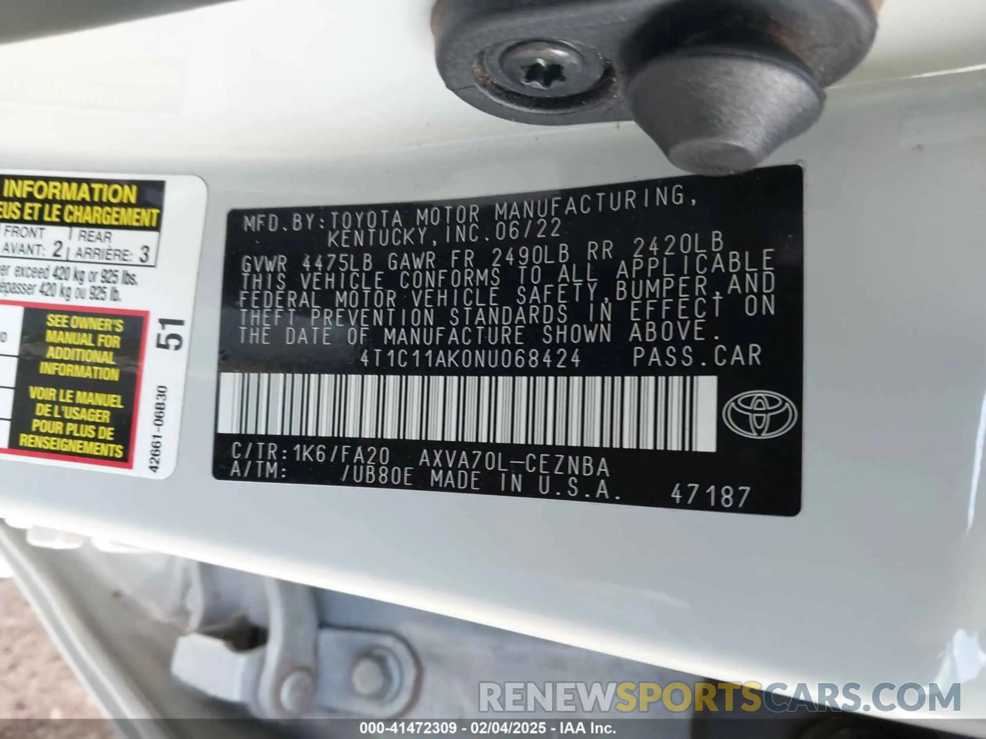 9 fotografías del automóvil dañado 4T1C11AK0NU068424 TOYOTA CAMRY 2022