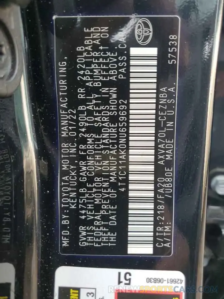 13 fotografías del automóvil dañado 4T1C11AK0NU659692 TOYOTA CAMRY 2022