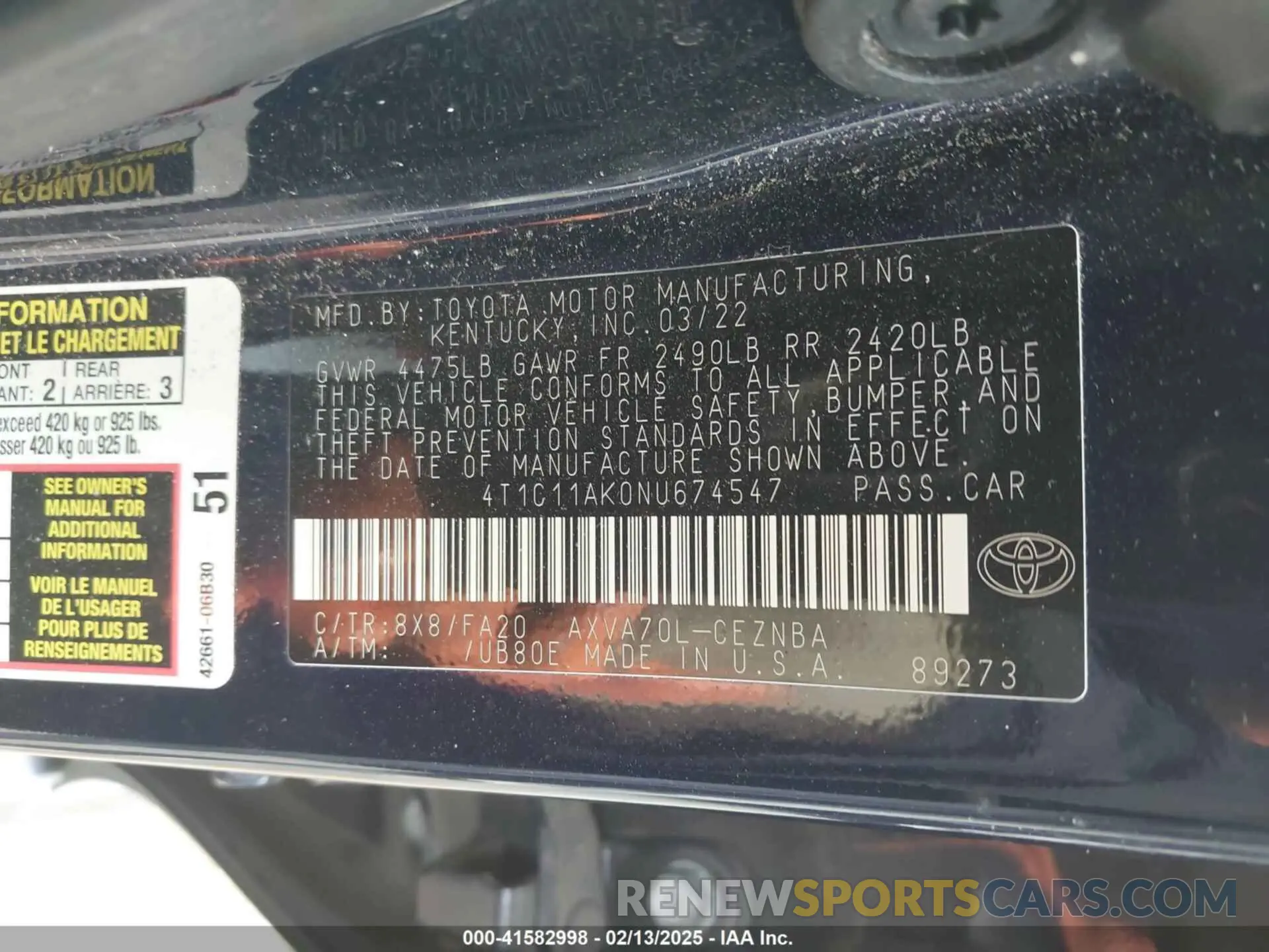 9 fotografías del automóvil dañado 4T1C11AK0NU674547 TOYOTA CAMRY 2022