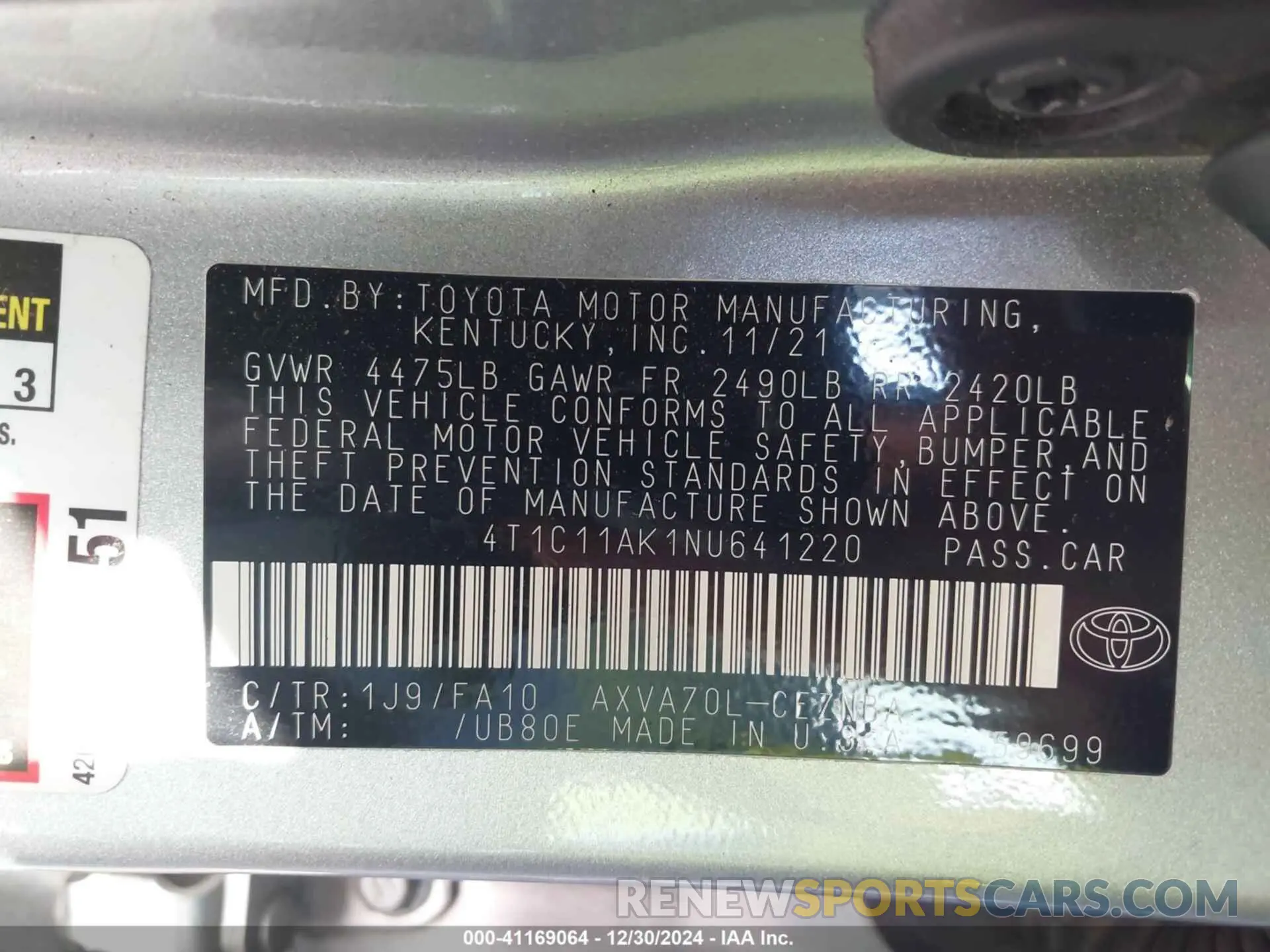 9 fotografías del automóvil dañado 4T1C11AK1NU641220 TOYOTA CAMRY 2022