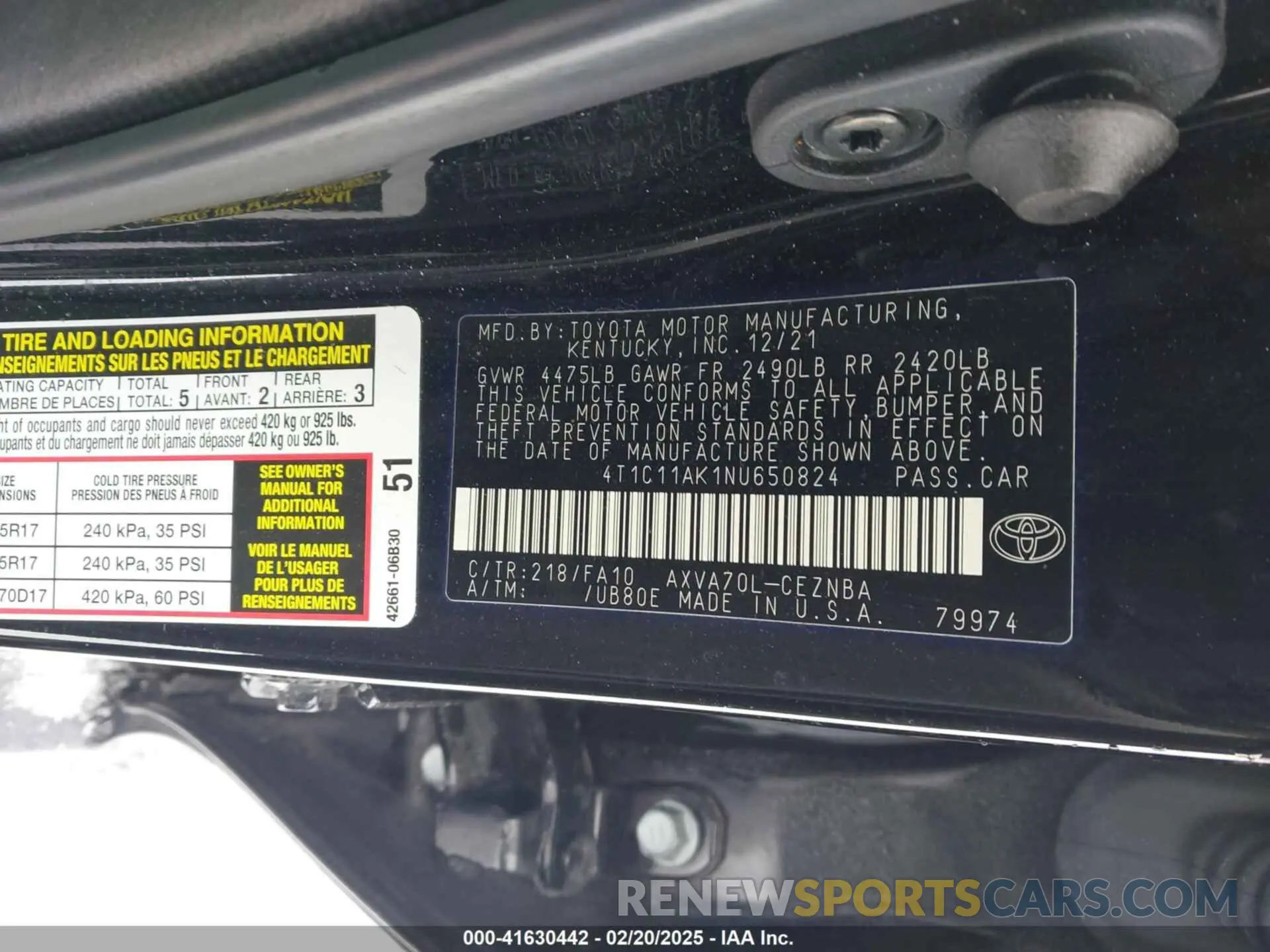 9 fotografías del automóvil dañado 4T1C11AK1NU650824 TOYOTA CAMRY 2022