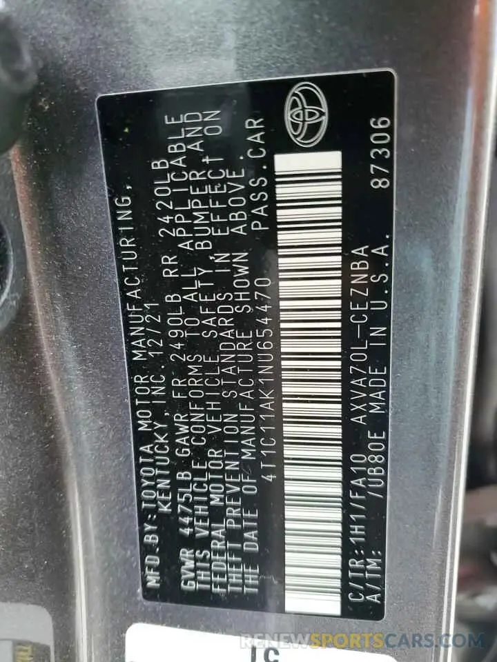 12 fotografías del automóvil dañado 4T1C11AK1NU654470 TOYOTA CAMRY 2022