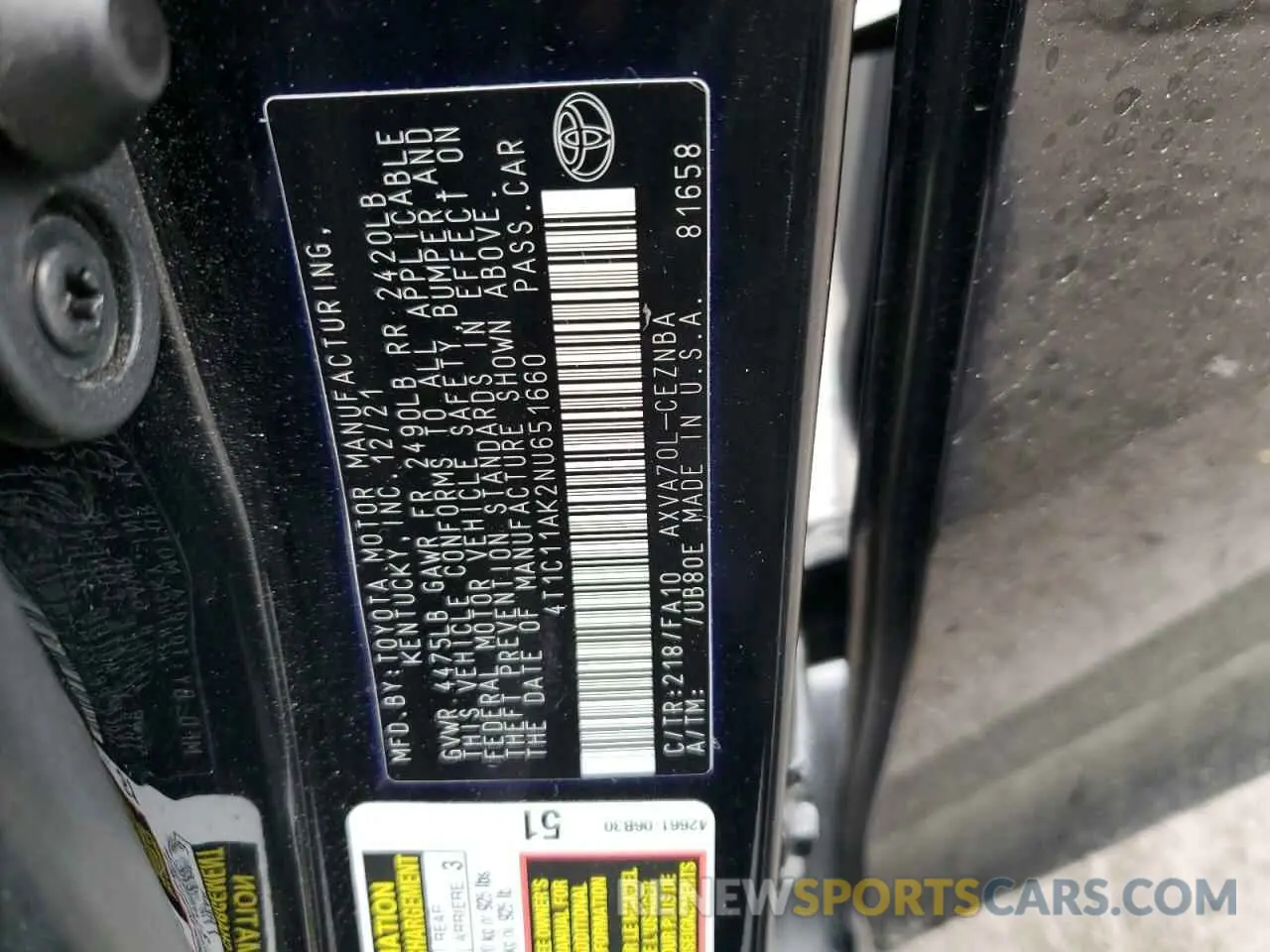 14 fotografías del automóvil dañado 4T1C11AK2NU651660 TOYOTA CAMRY 2022