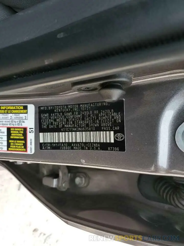 14 fotografías del automóvil dañado 4T1C11AK3NU635810 TOYOTA CAMRY 2022