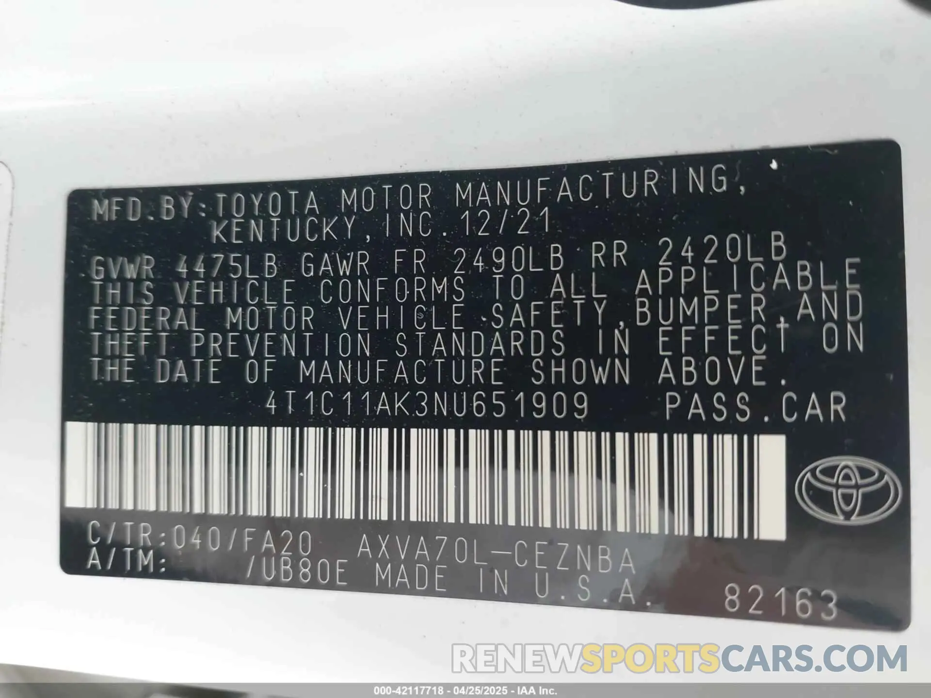 9 fotografías del automóvil dañado 4T1C11AK3NU651909 TOYOTA CAMRY 2022