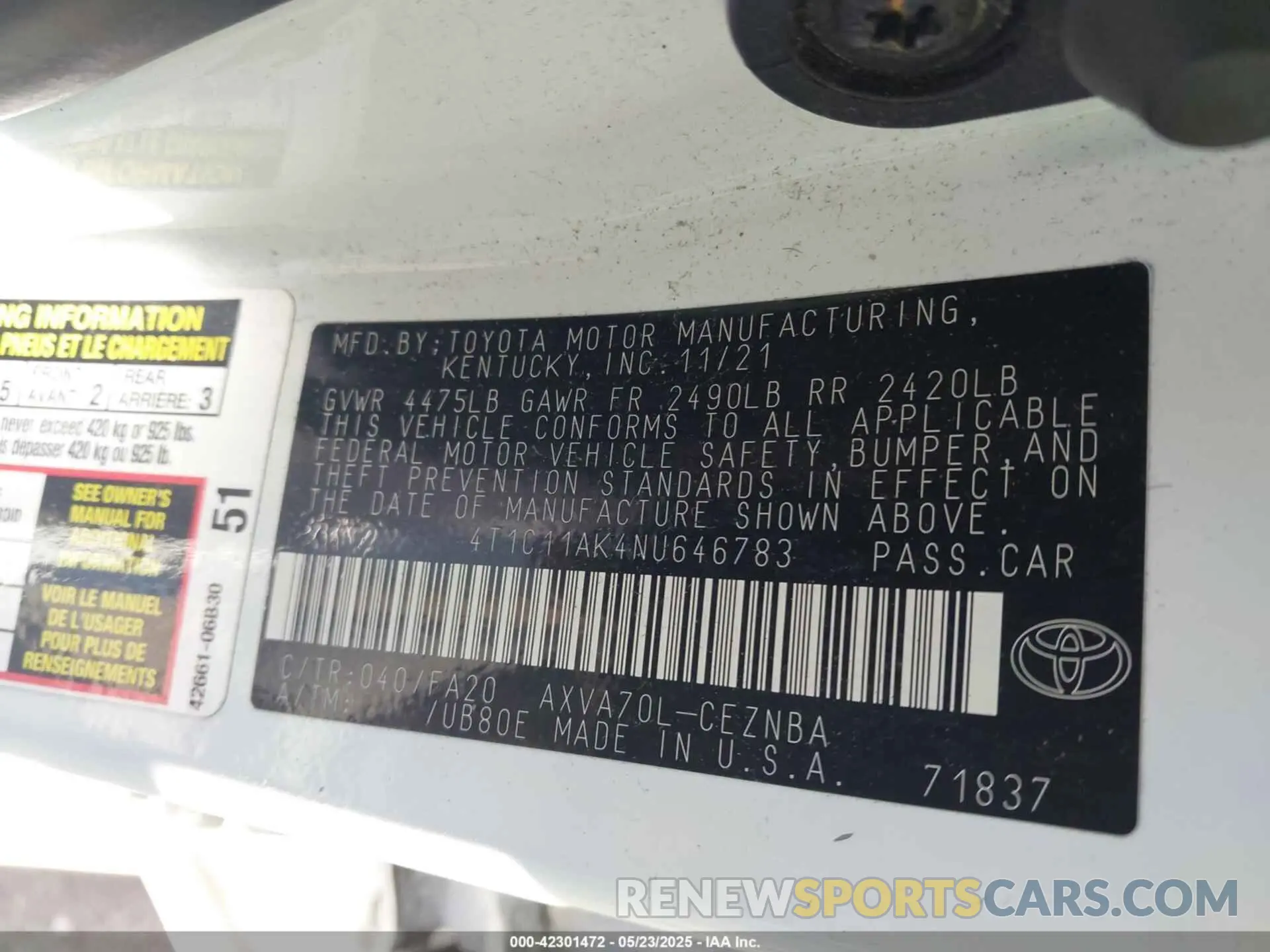 9 fotografías del automóvil dañado 4T1C11AK4NU646783 TOYOTA CAMRY 2022