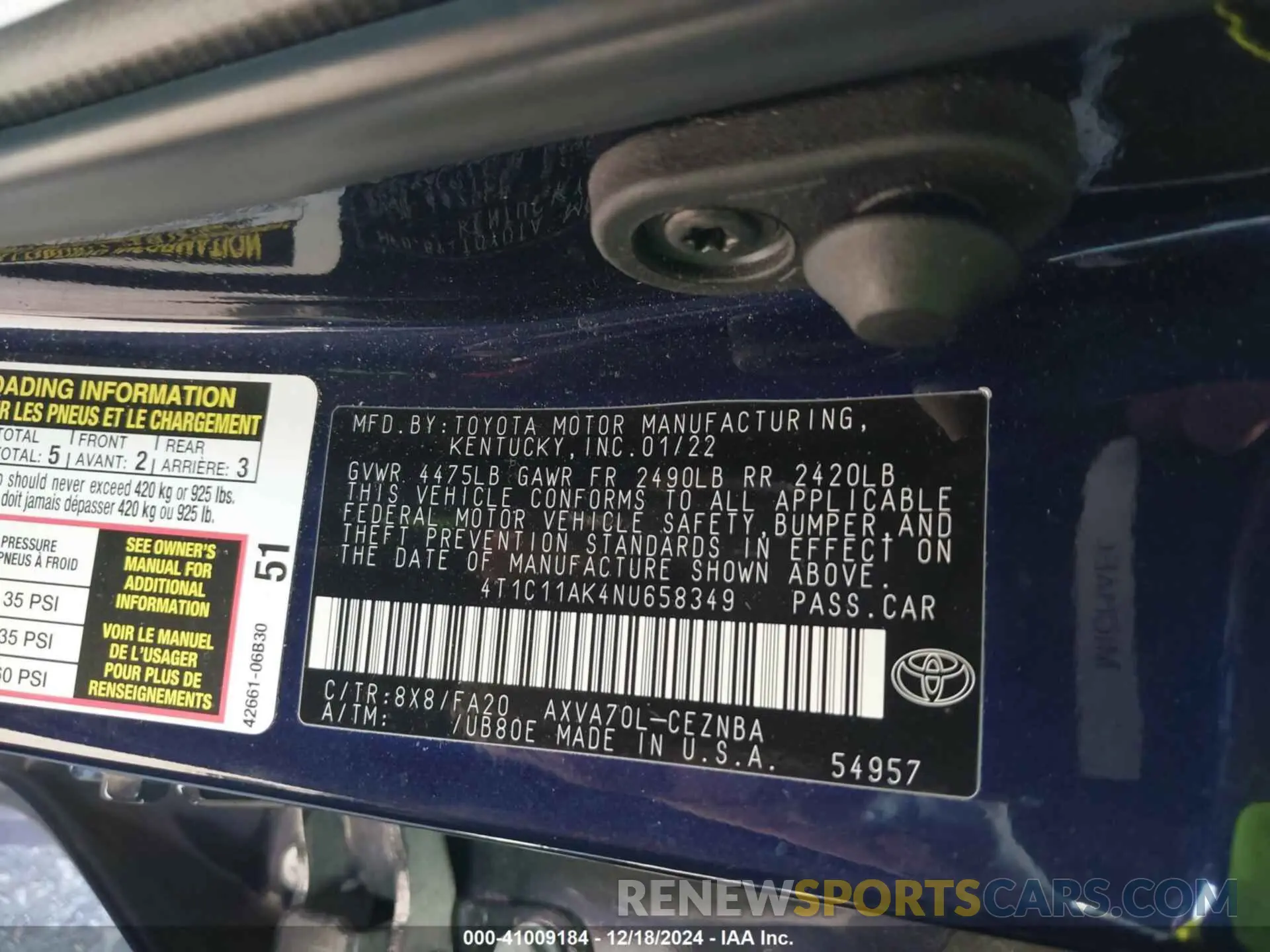 9 fotografías del automóvil dañado 4T1C11AK4NU658349 TOYOTA CAMRY 2022