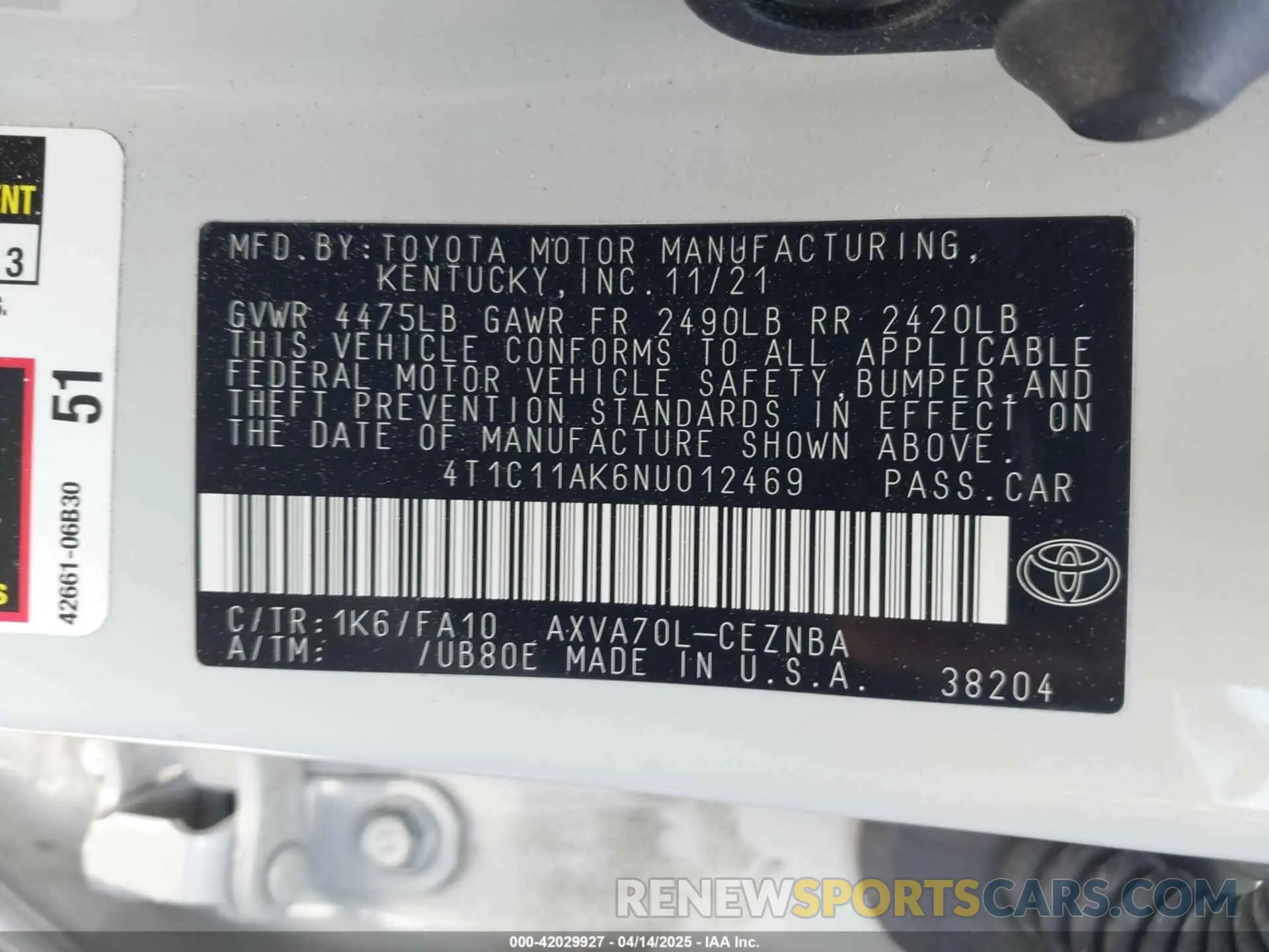9 fotografías del automóvil dañado 4T1C11AK6NU012469 TOYOTA CAMRY 2022