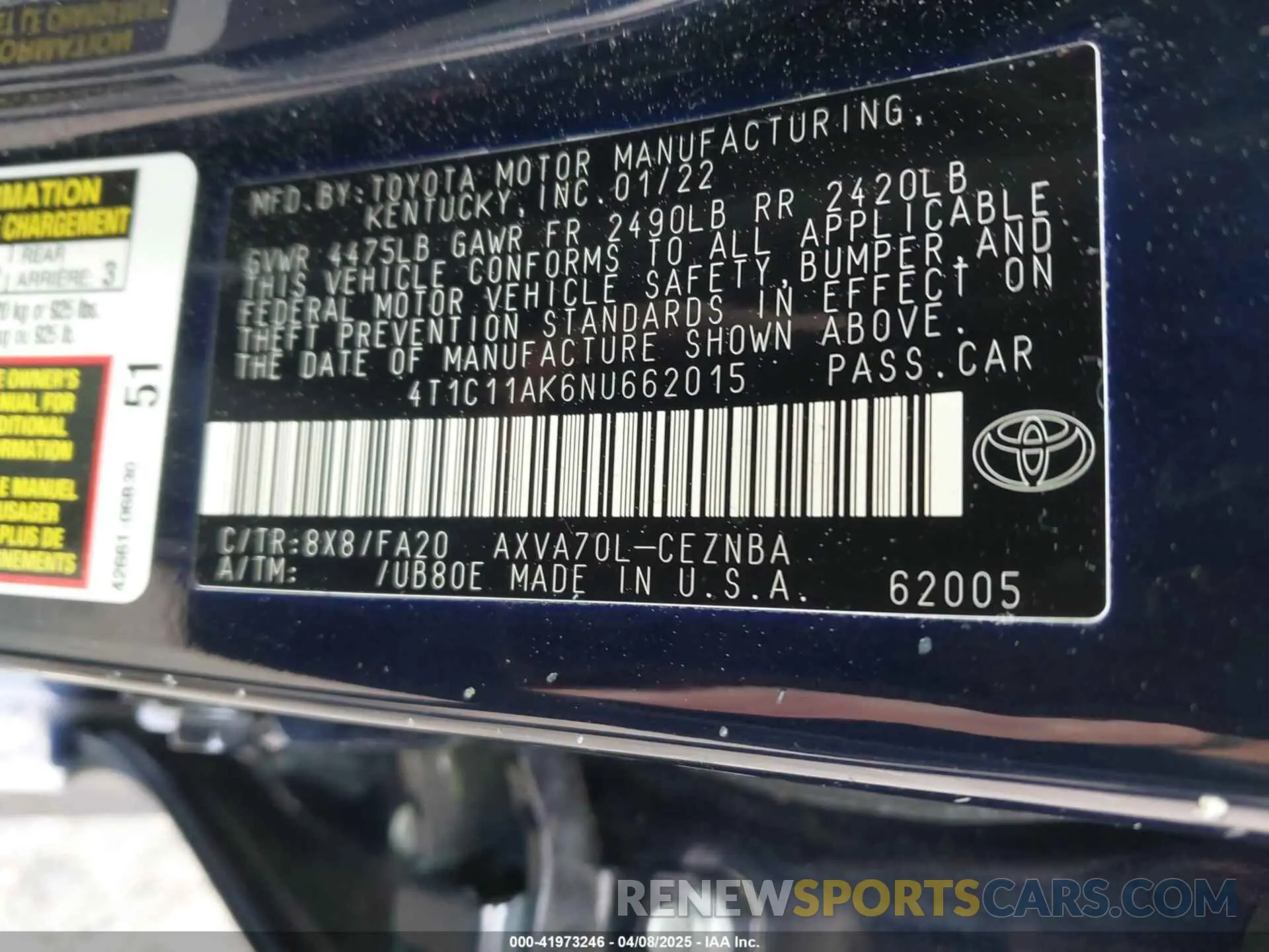 9 fotografías del automóvil dañado 4T1C11AK6NU662015 TOYOTA CAMRY 2022