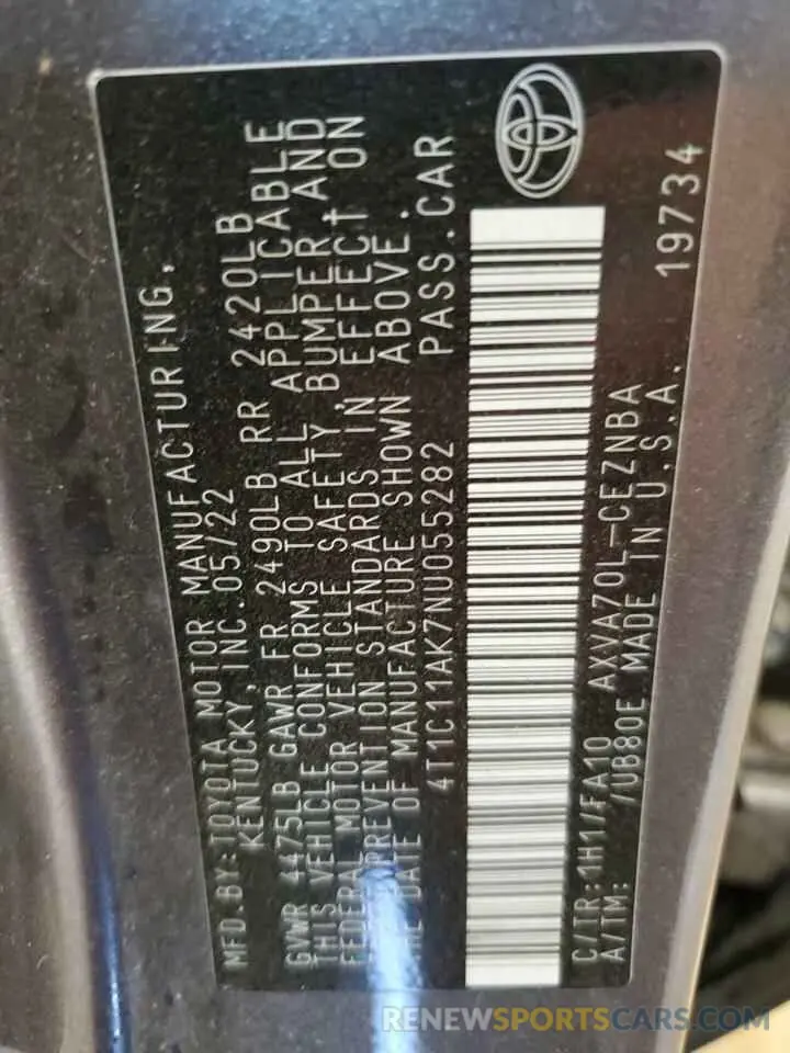 12 fotografías del automóvil dañado 4T1C11AK7NU055282 TOYOTA CAMRY 2022