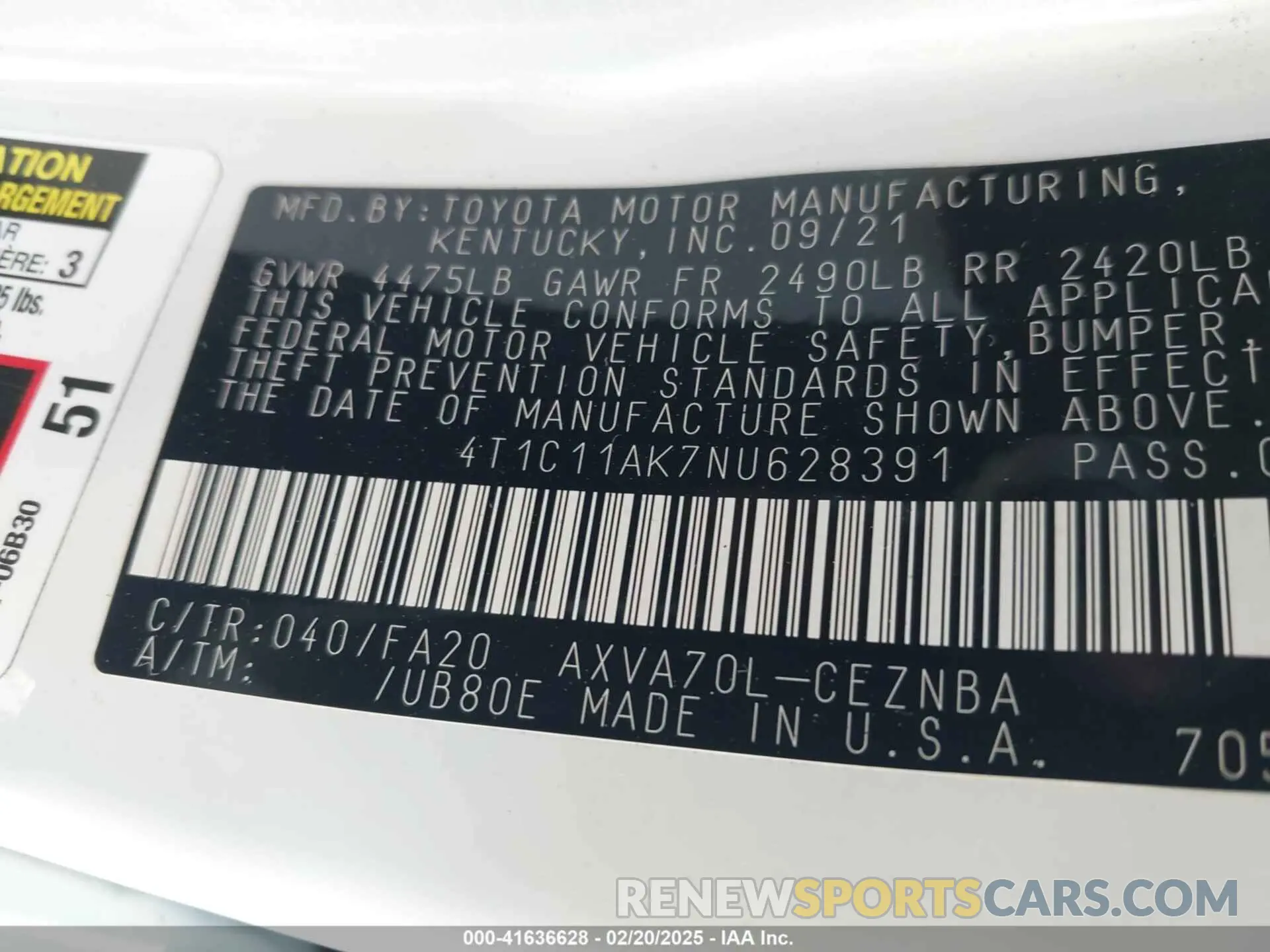 9 fotografías del automóvil dañado 4T1C11AK7NU628391 TOYOTA CAMRY 2022