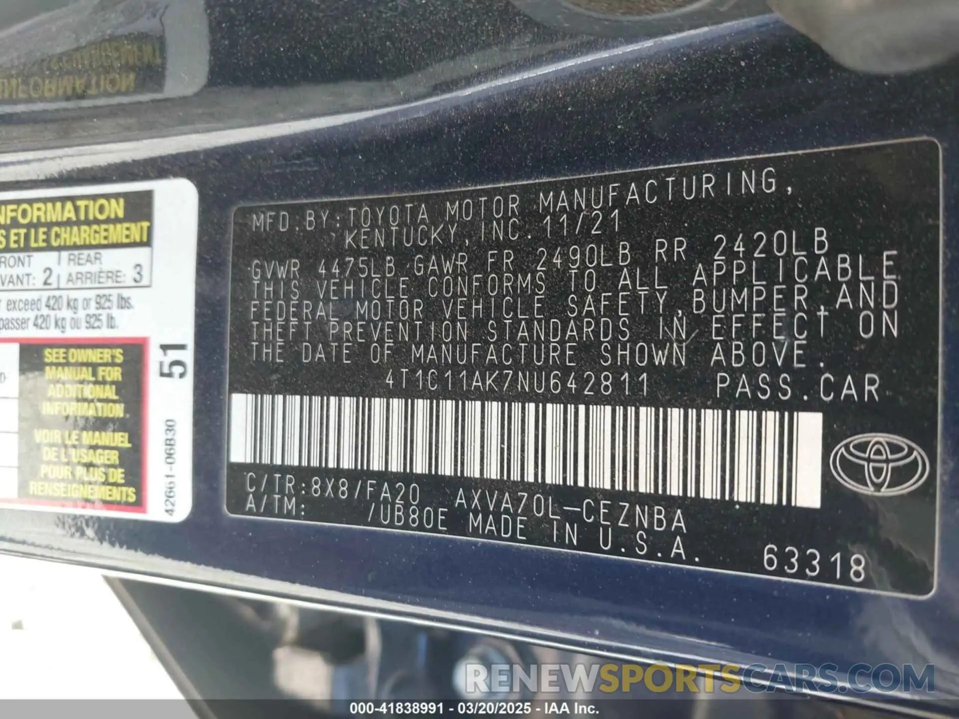 9 fotografías del automóvil dañado 4T1C11AK7NU642811 TOYOTA CAMRY 2022