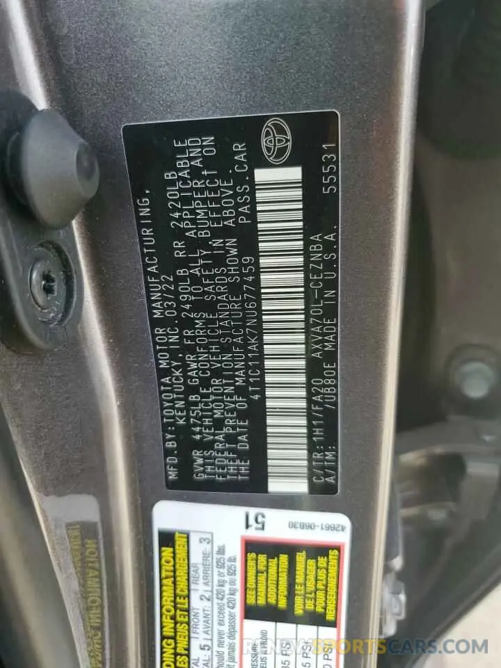 13 fotografías del automóvil dañado 4T1C11AK7NU677459 TOYOTA CAMRY 2022