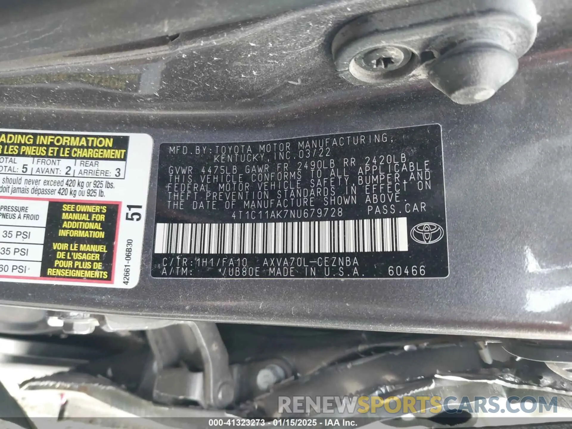 9 fotografías del automóvil dañado 4T1C11AK7NU679728 TOYOTA CAMRY 2022