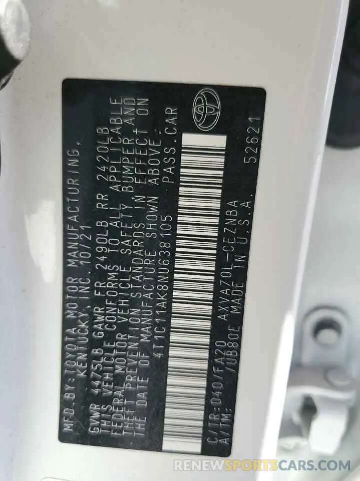 14 fotografías del automóvil dañado 4T1C11AK8NU638105 TOYOTA CAMRY 2022