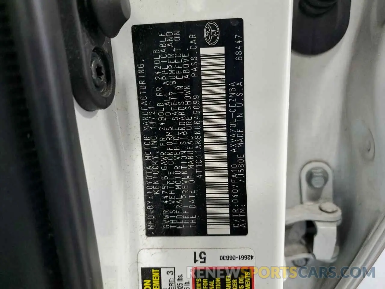 13 fotografías del automóvil dañado 4T1C11AK8NU645099 TOYOTA CAMRY 2022
