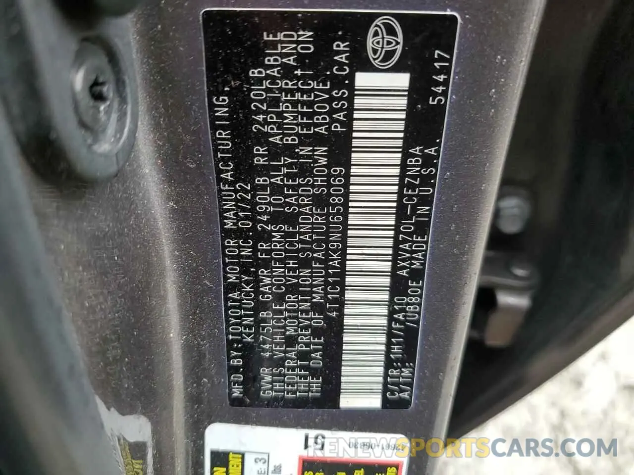 12 fotografías del automóvil dañado 4T1C11AK9NU658069 TOYOTA CAMRY 2022