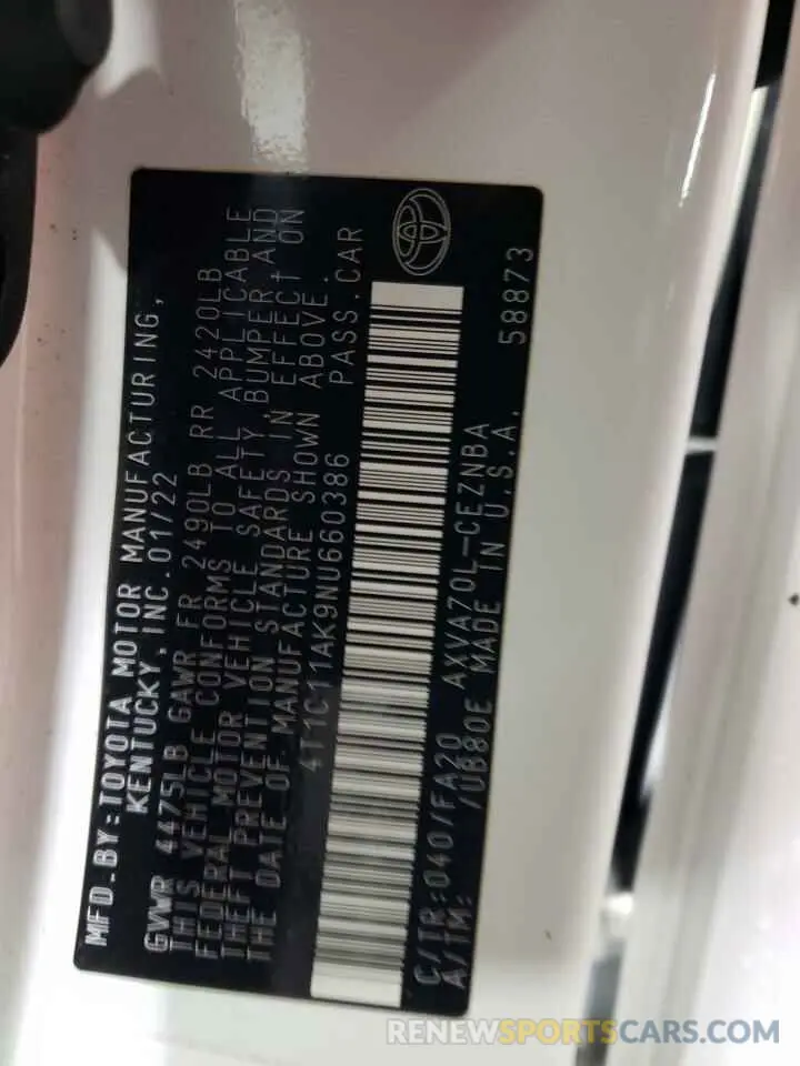 13 fotografías del automóvil dañado 4T1C11AK9NU660386 TOYOTA CAMRY 2022
