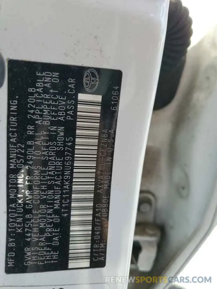 12 fotografías del automóvil dañado 4T1C11AK9NU697745 TOYOTA CAMRY 2022