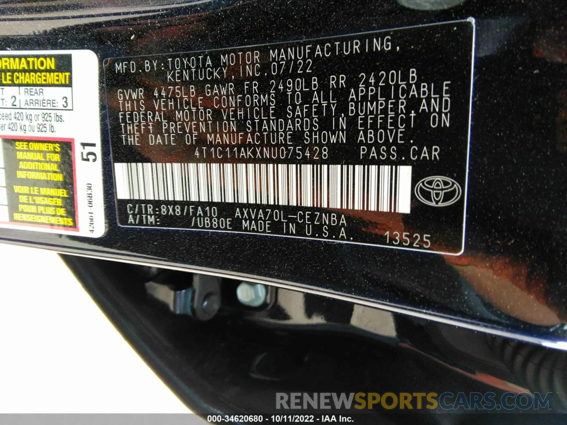 9 fotografías del automóvil dañado 4T1C11AKXNU075428 TOYOTA CAMRY 2022
