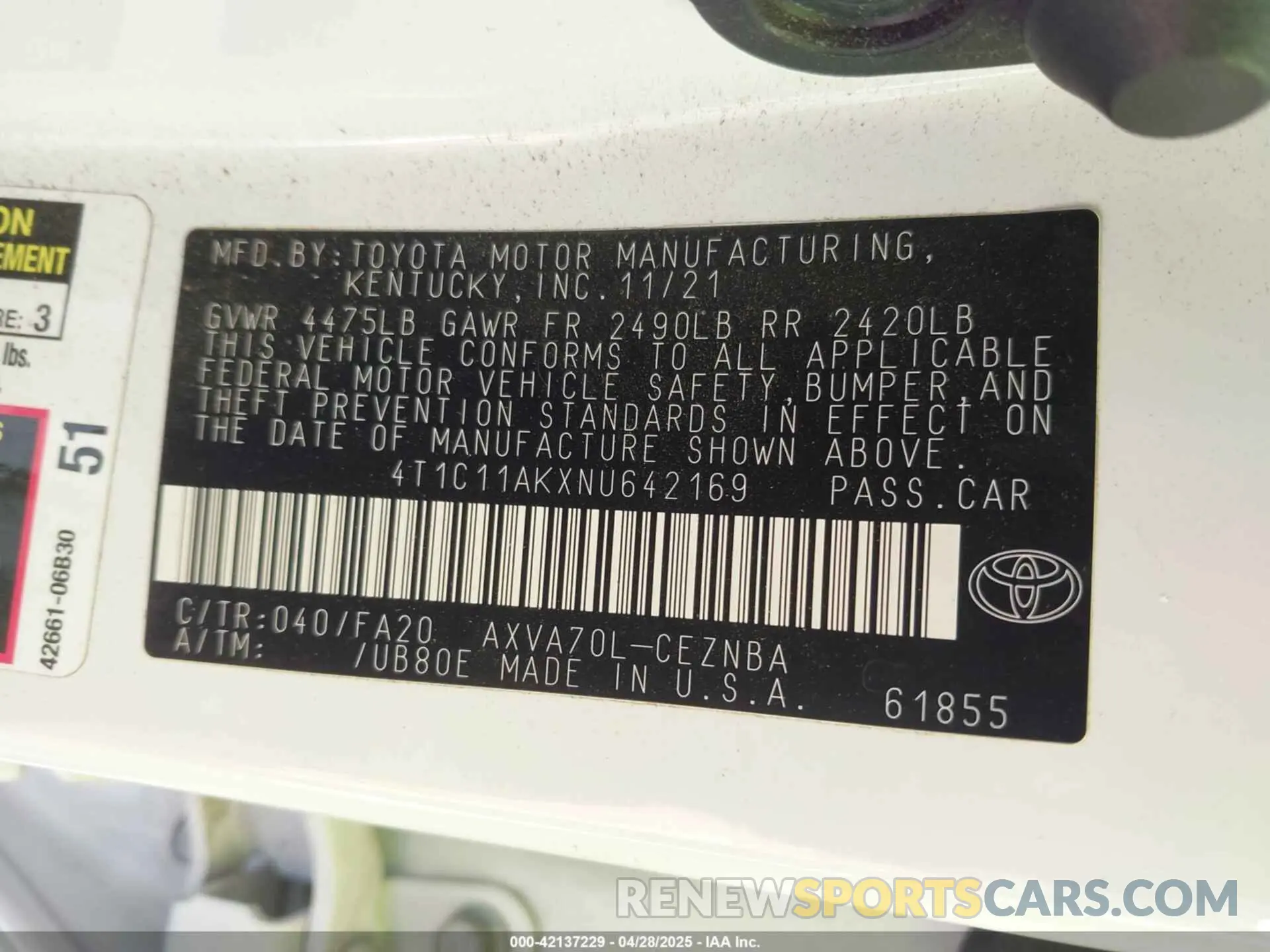 9 fotografías del automóvil dañado 4T1C11AKXNU642169 TOYOTA CAMRY 2022