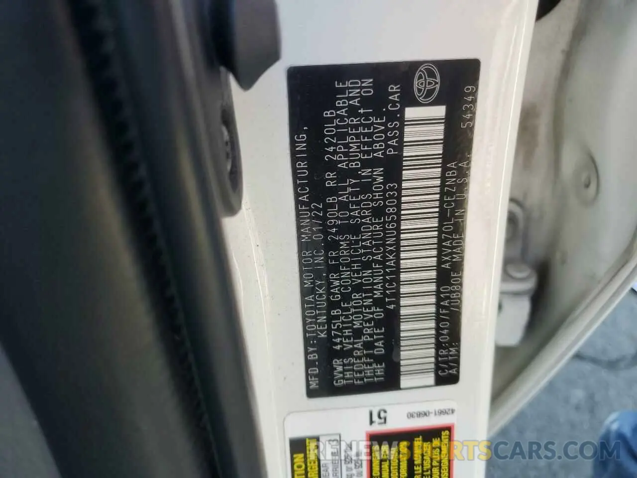 12 fotografías del automóvil dañado 4T1C11AKXNU658033 TOYOTA CAMRY 2022