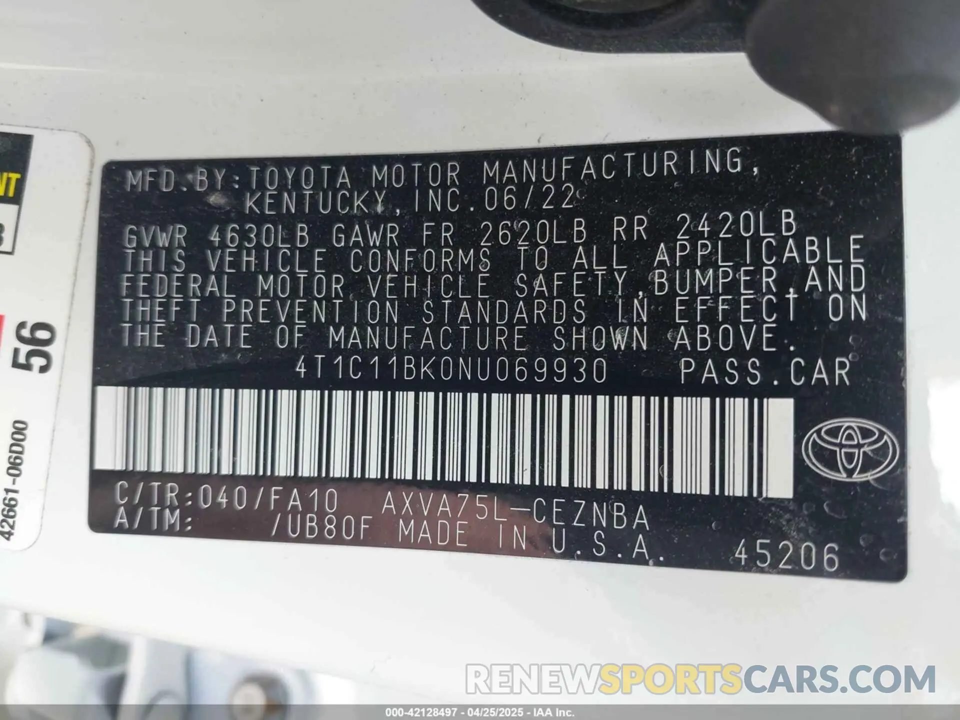 9 fotografías del automóvil dañado 4T1C11BK0NU069930 TOYOTA CAMRY 2022