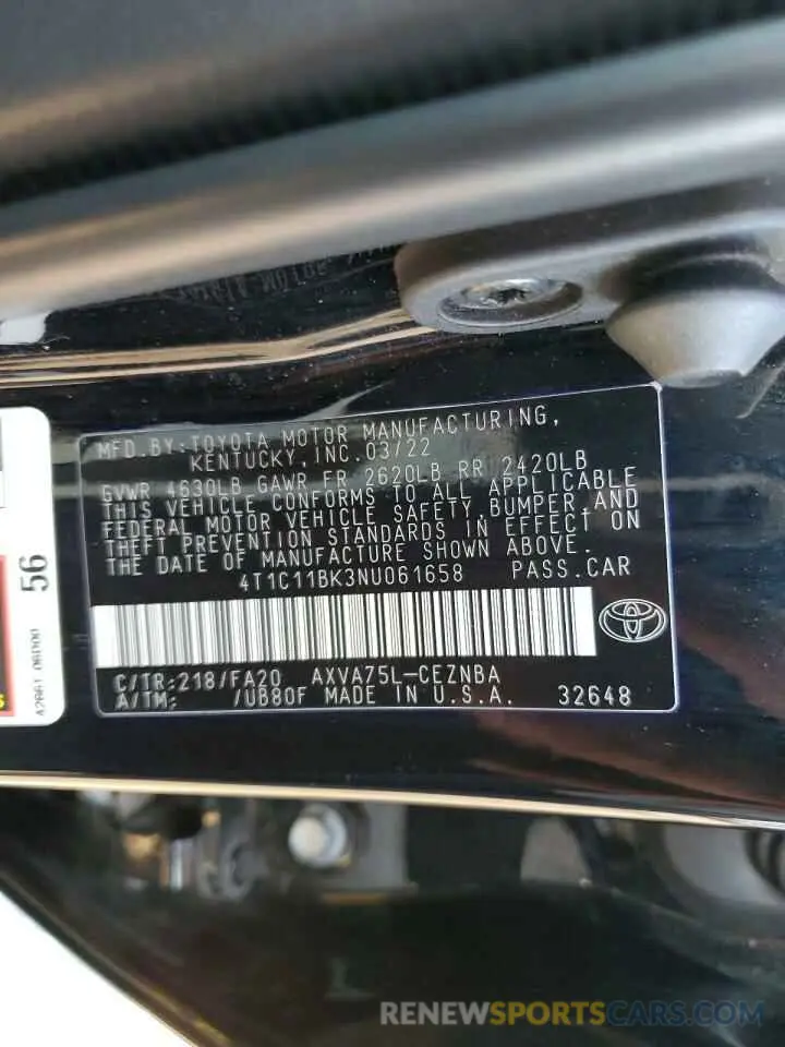 12 fotografías del automóvil dañado 4T1C11BK3NU061658 TOYOTA CAMRY 2022
