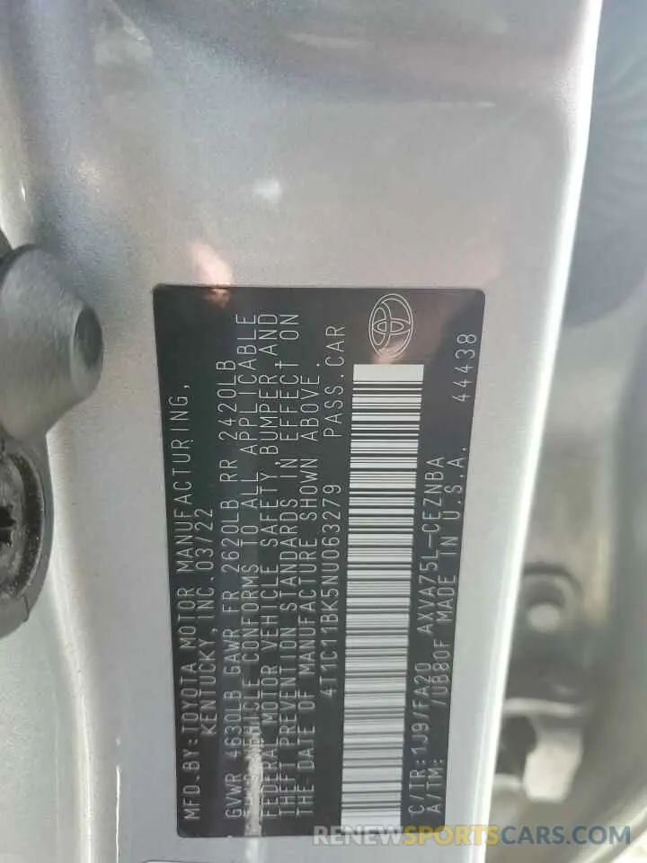 12 fotografías del automóvil dañado 4T1C11BK5NU063279 TOYOTA CAMRY 2022