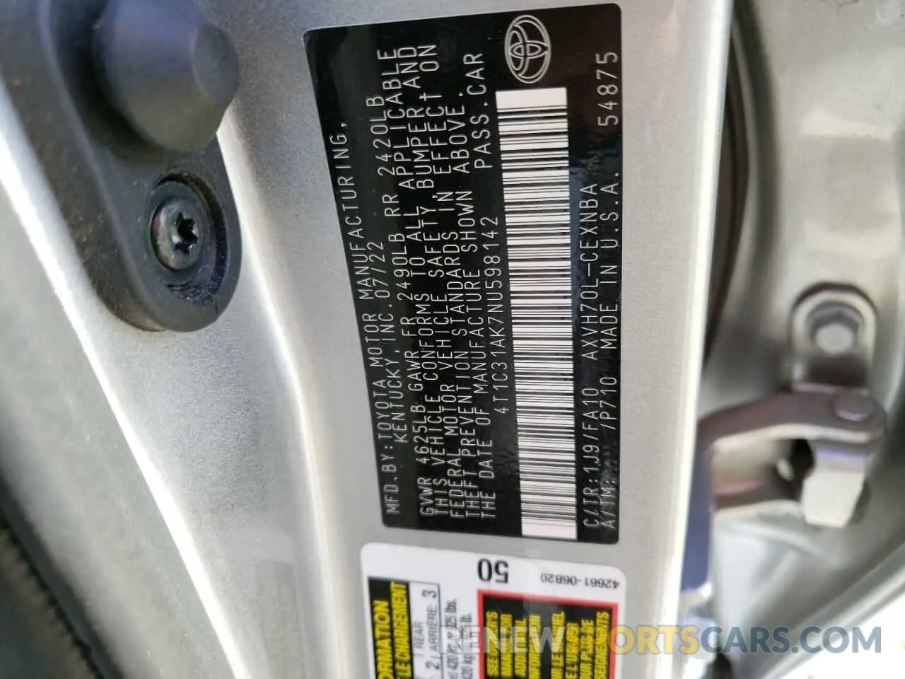 10 fotografías del automóvil dañado 4T1C31AK7NU598142 TOYOTA CAMRY 2022