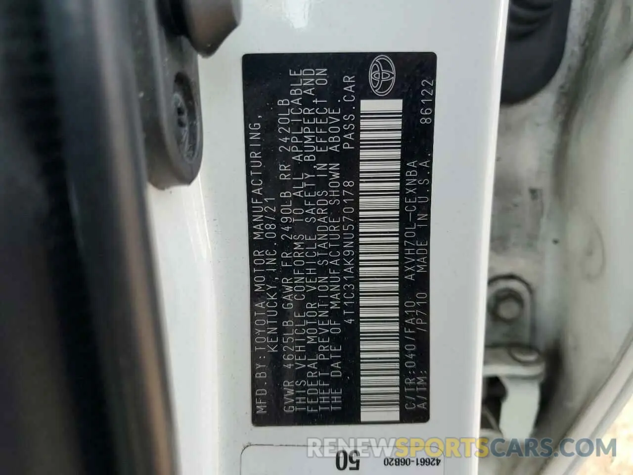 15 fotografías del automóvil dañado 4T1C31AK9NU570178 TOYOTA CAMRY 2022