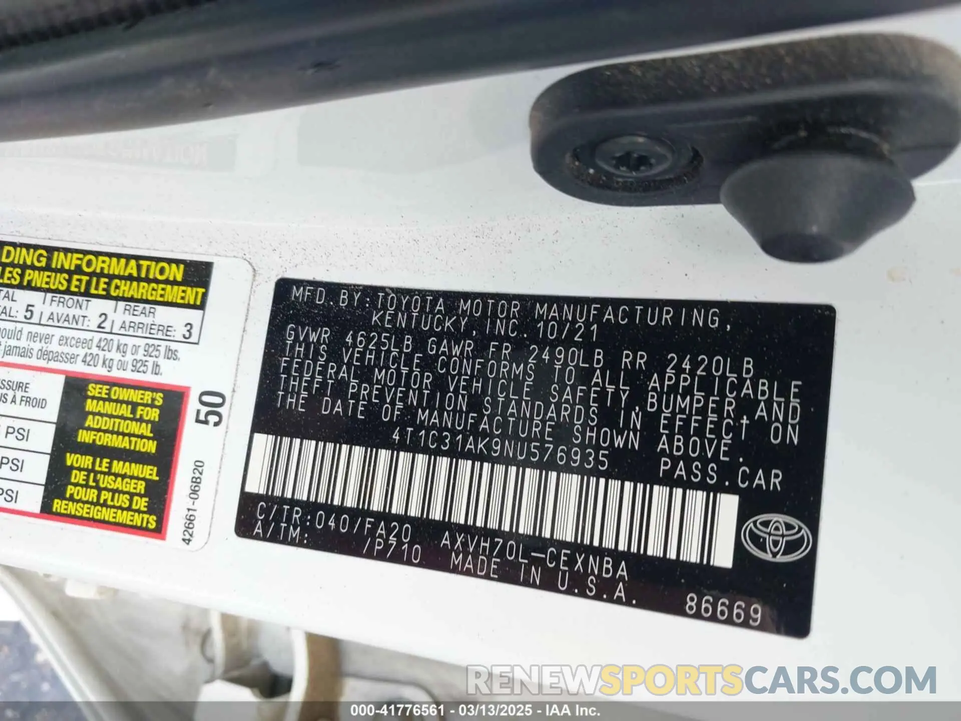 9 fotografías del automóvil dañado 4T1C31AK9NU576935 TOYOTA CAMRY 2022