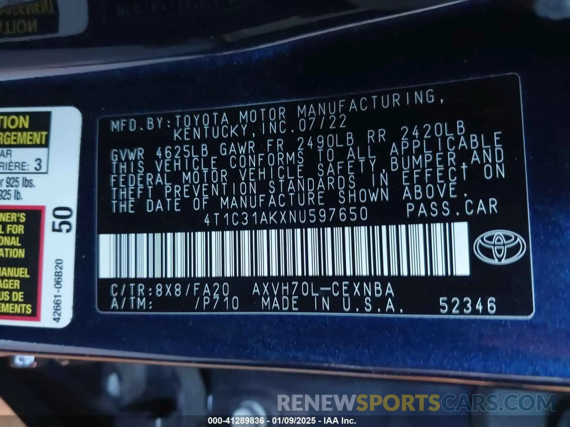 9 fotografías del automóvil dañado 4T1C31AKXNU597650 TOYOTA CAMRY 2022