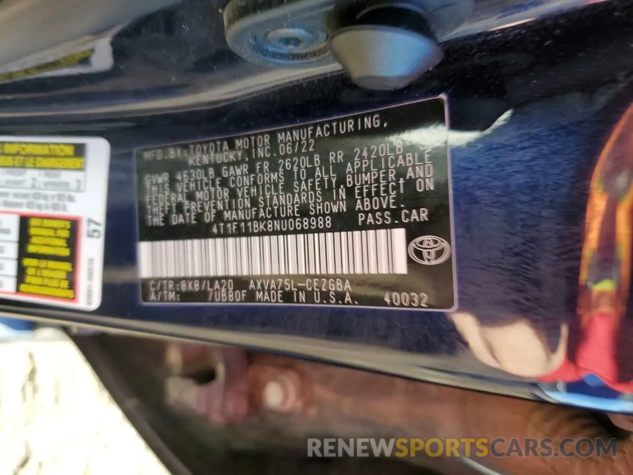 12 fotografías del automóvil dañado 4T1F11BK8NU068988 TOYOTA CAMRY 2022