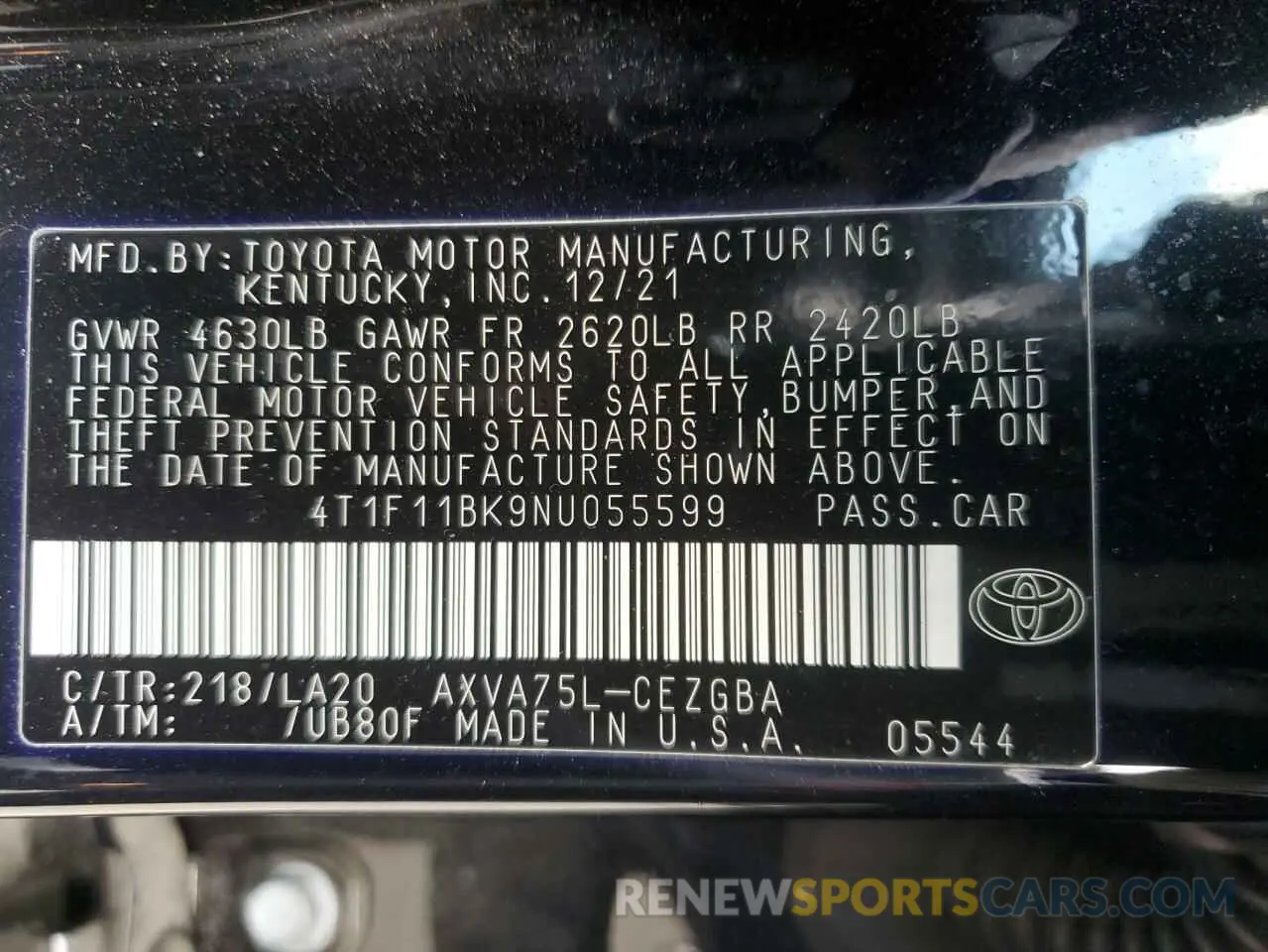 13 fotografías del automóvil dañado 4T1F11BK9NU055599 TOYOTA CAMRY 2022