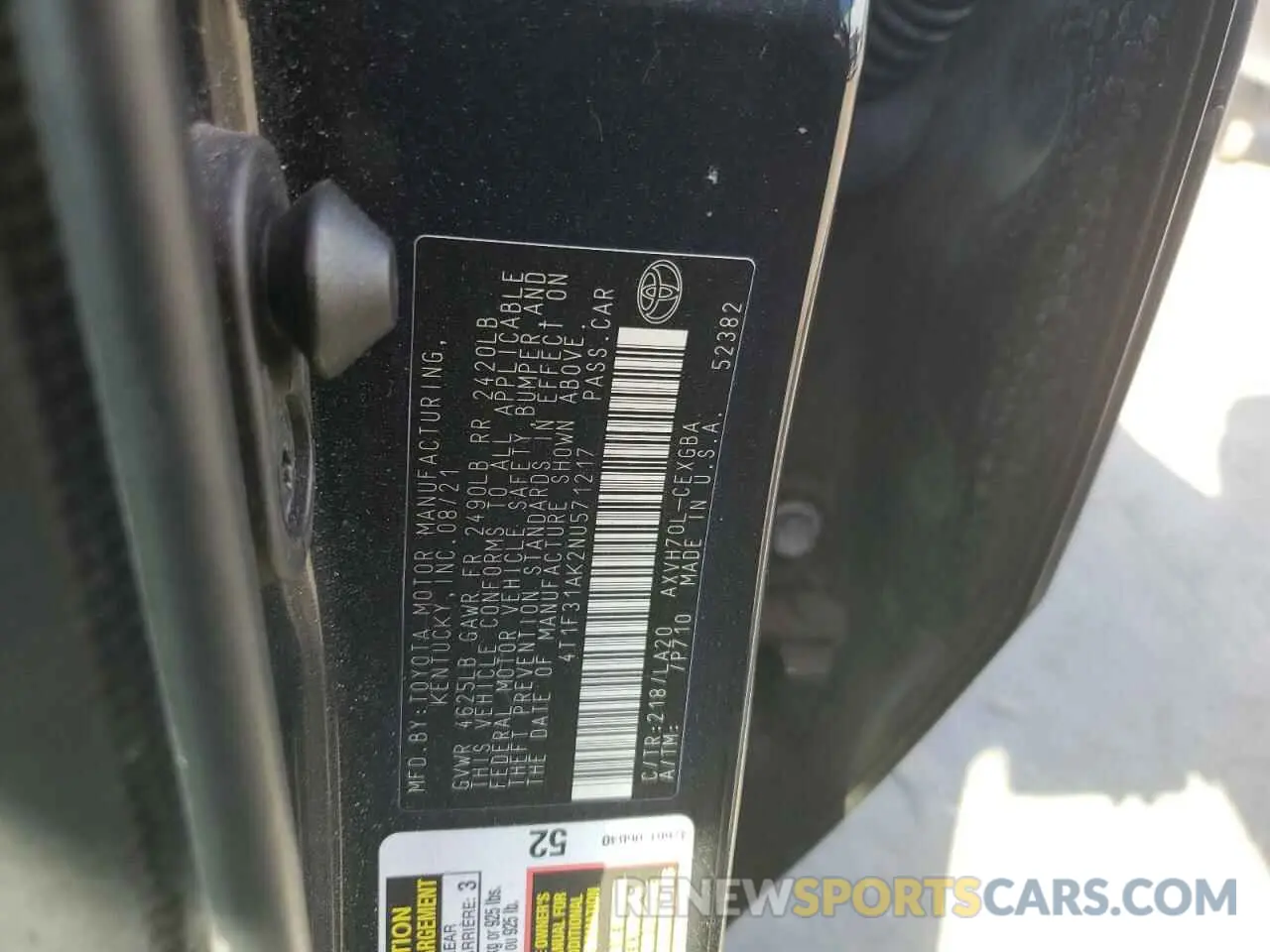 12 fotografías del automóvil dañado 4T1F31AK2NU571217 TOYOTA CAMRY 2022