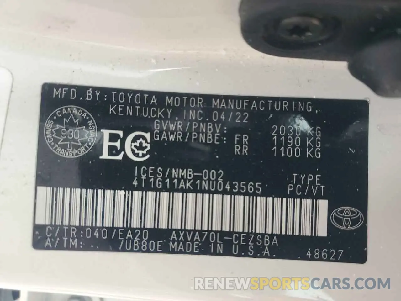 13 fotografías del automóvil dañado 4T1G11AK1NU043565 TOYOTA CAMRY 2022