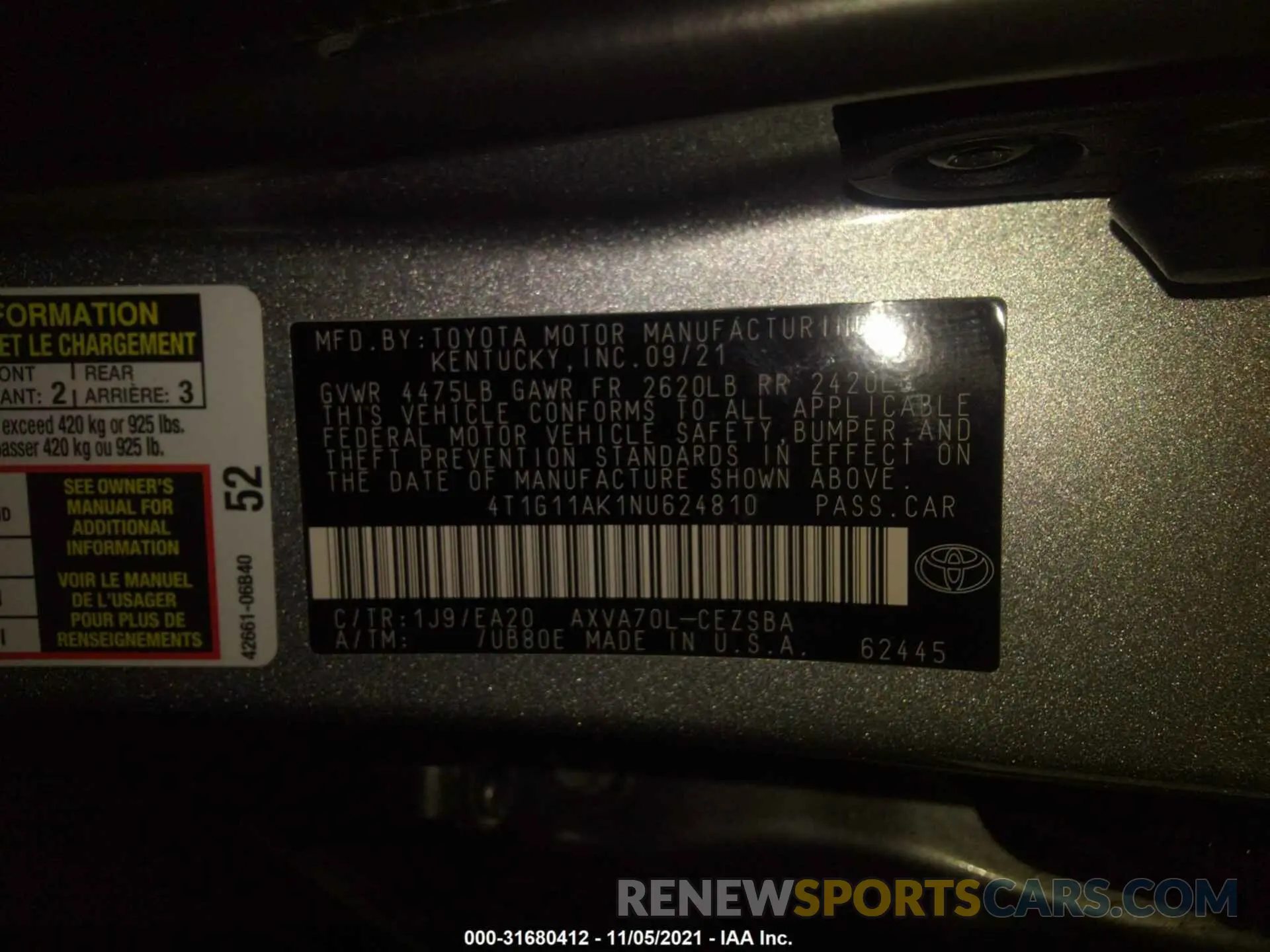 9 fotografías del automóvil dañado 4T1G11AK1NU624810 TOYOTA CAMRY 2022