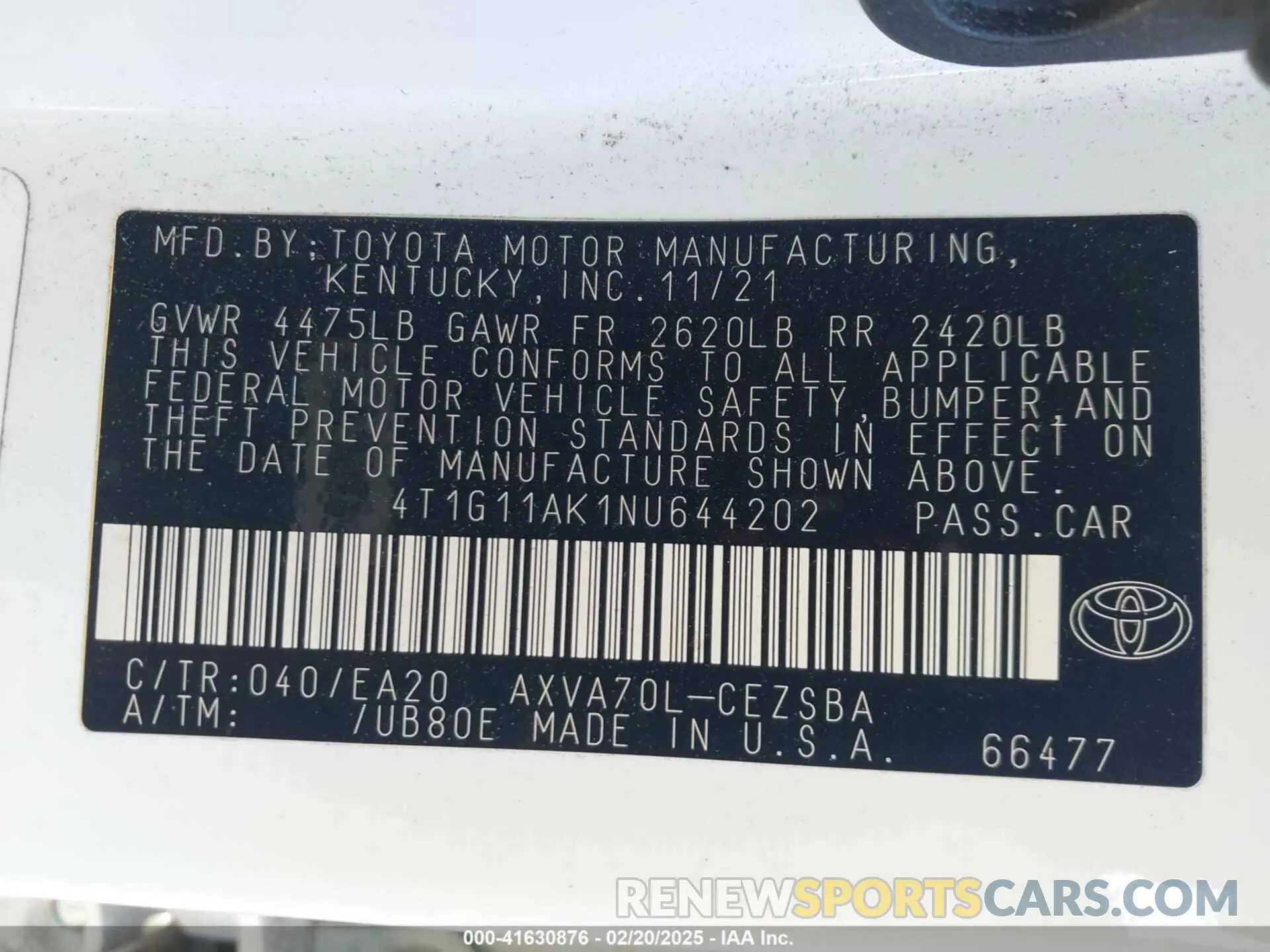 9 fotografías del automóvil dañado 4T1G11AK1NU644202 TOYOTA CAMRY 2022