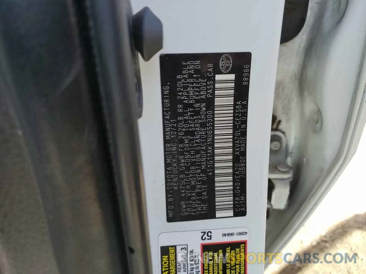 12 fotografías del automóvil dañado 4T1G11AK1NU655300 TOYOTA CAMRY 2022