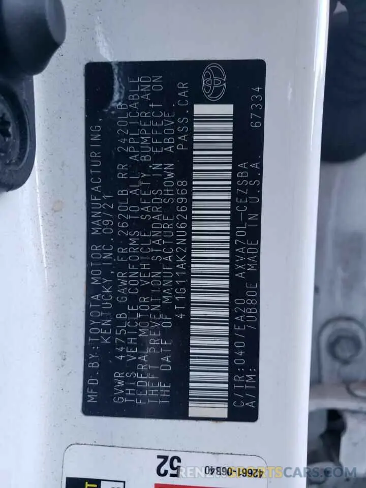 13 fotografías del automóvil dañado 4T1G11AK2NU626968 TOYOTA CAMRY 2022