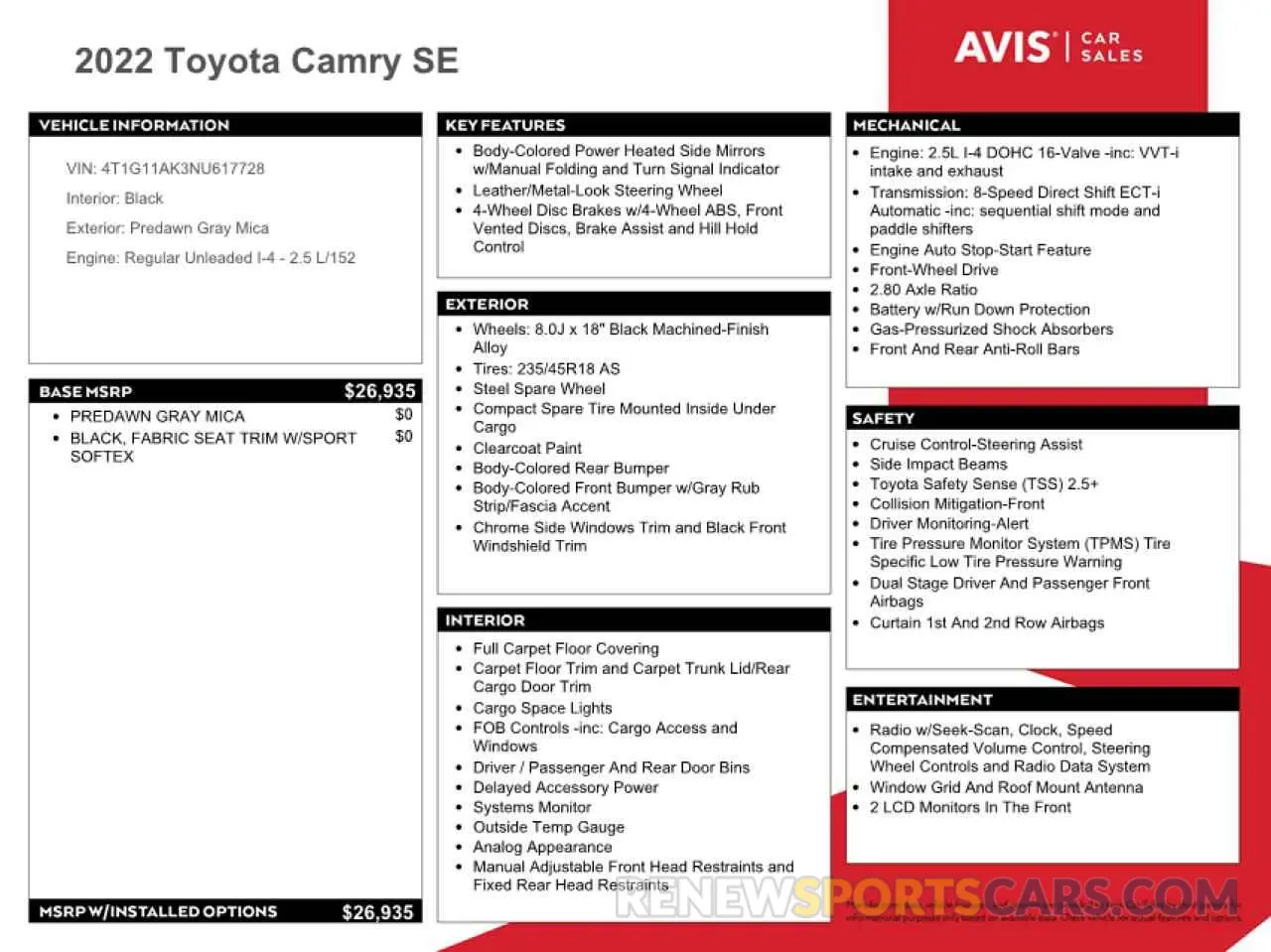 12 fotografías del automóvil dañado 4T1G11AK3NU617728 TOYOTA CAMRY 2022