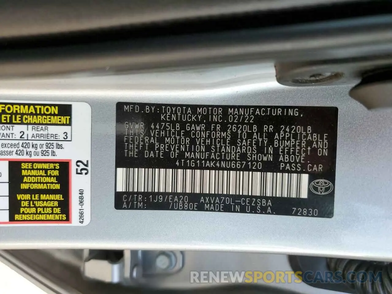 13 fotografías del automóvil dañado 4T1G11AK4NU667120 TOYOTA CAMRY 2022