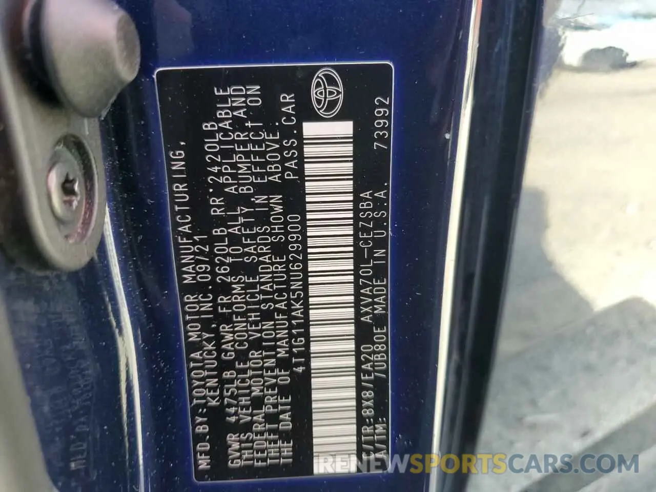 12 fotografías del automóvil dañado 4T1G11AK5NU629900 TOYOTA CAMRY 2022