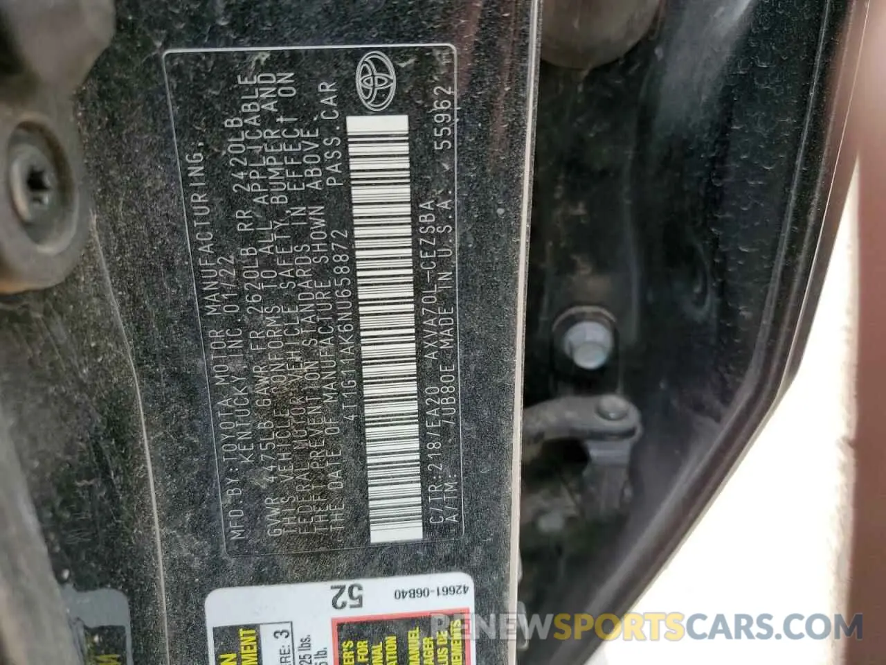 13 fotografías del automóvil dañado 4T1G11AK6NU658872 TOYOTA CAMRY 2022