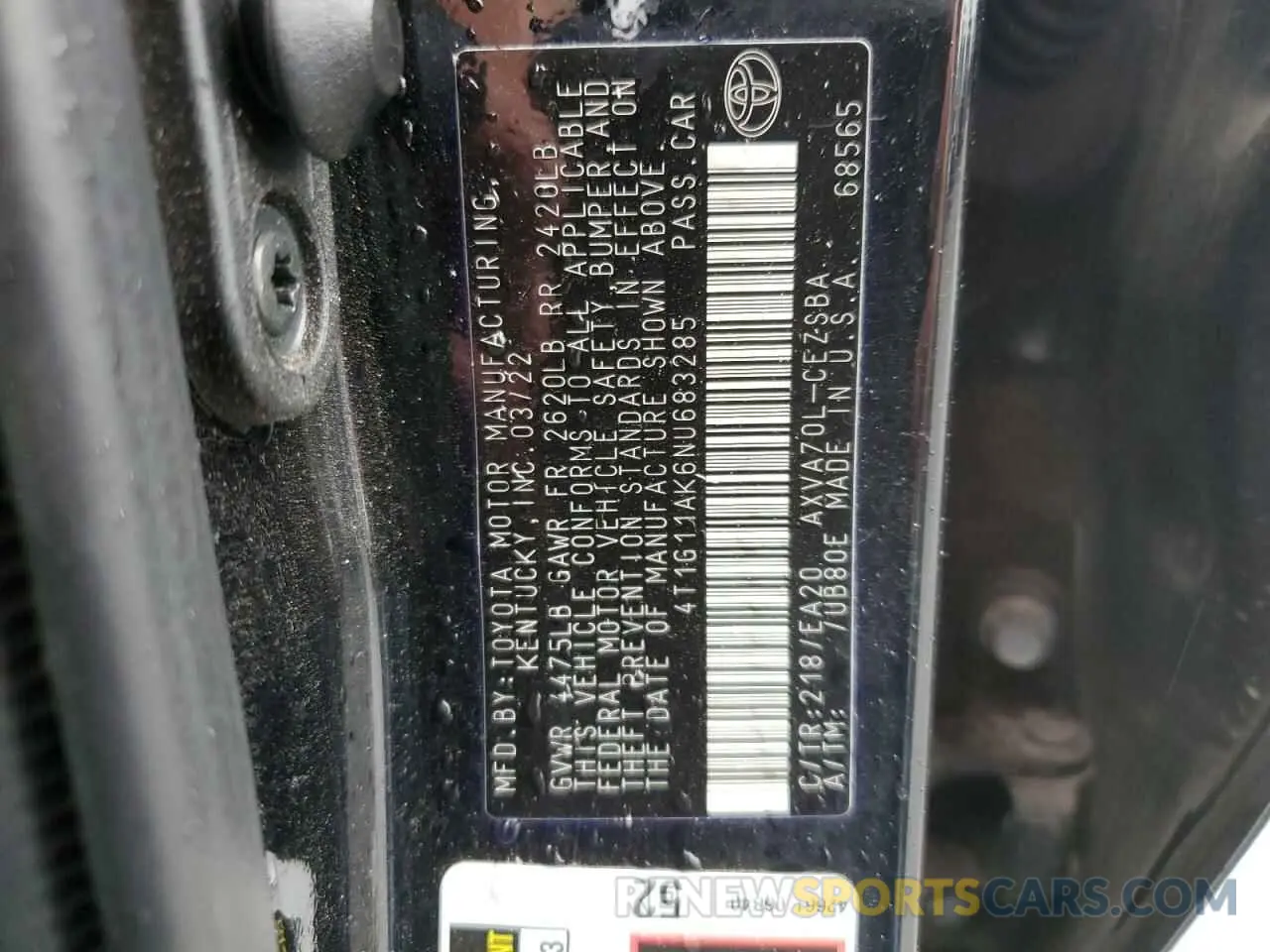 12 fotografías del automóvil dañado 4T1G11AK6NU683285 TOYOTA CAMRY 2022