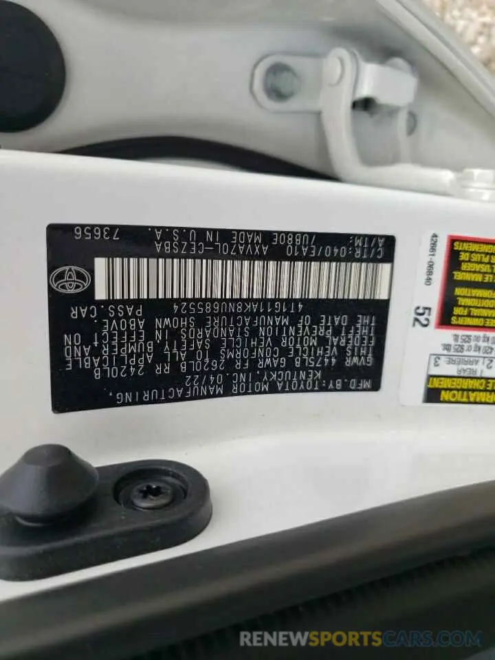 10 fotografías del automóvil dañado 4T1G11AK8NU685524 TOYOTA CAMRY 2022