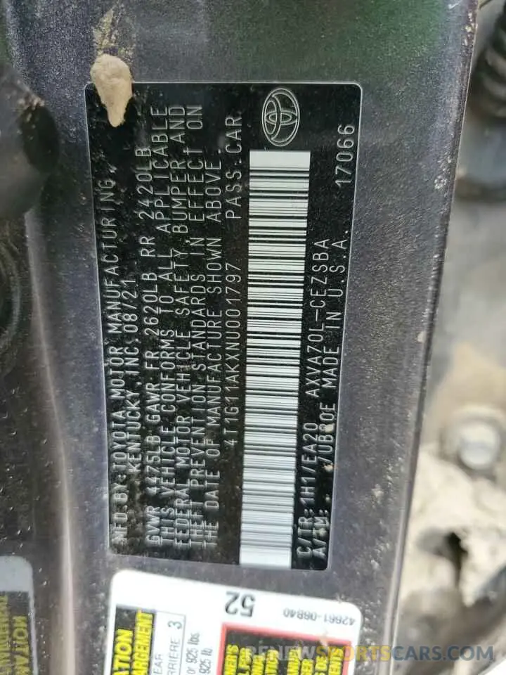 13 fotografías del automóvil dañado 4T1G11AKXNU001797 TOYOTA CAMRY 2022