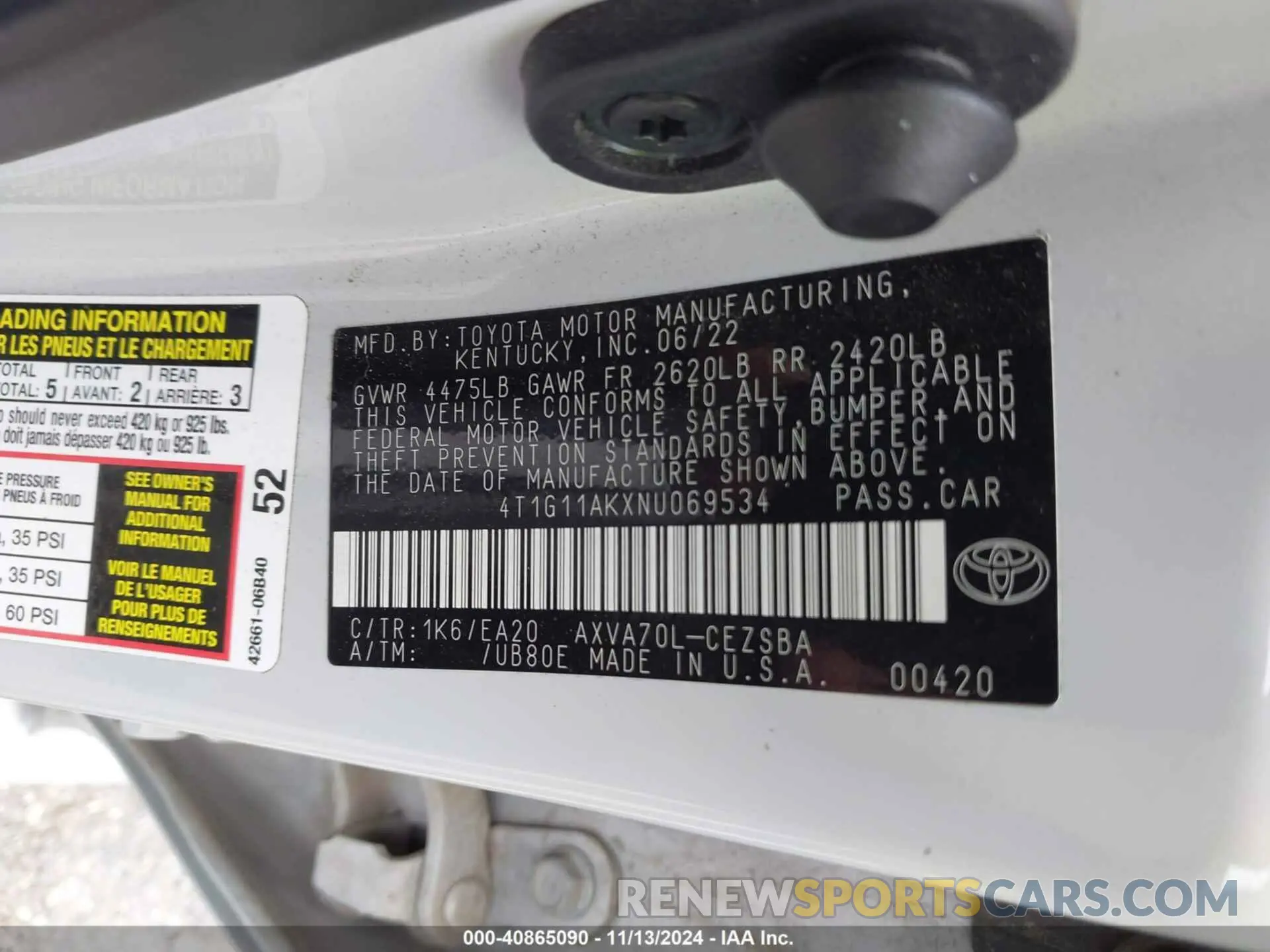9 fotografías del automóvil dañado 4T1G11AKXNU069534 TOYOTA CAMRY 2022
